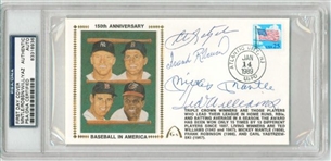 Triple Crown Winners Autographed 1st Day Cover Signed by Mantle, Williams, Yaz and Robinson